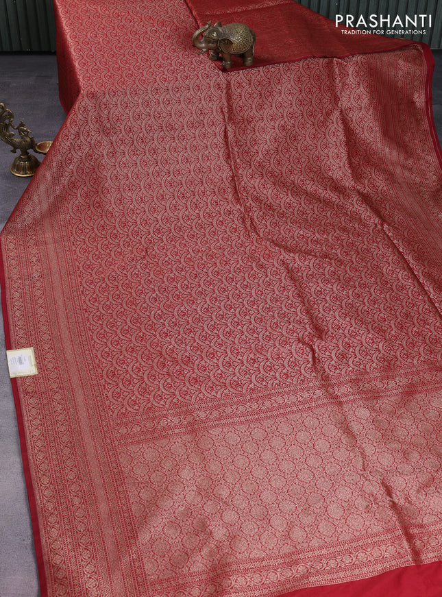 Banarasi semi silk saree maroon with allover thread & zari weaves and woven border