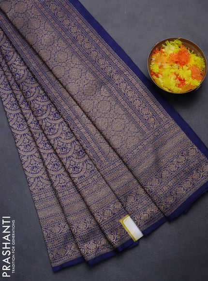Banarasi semi silk saree navy blue with allover thread & zari weaves and woven border