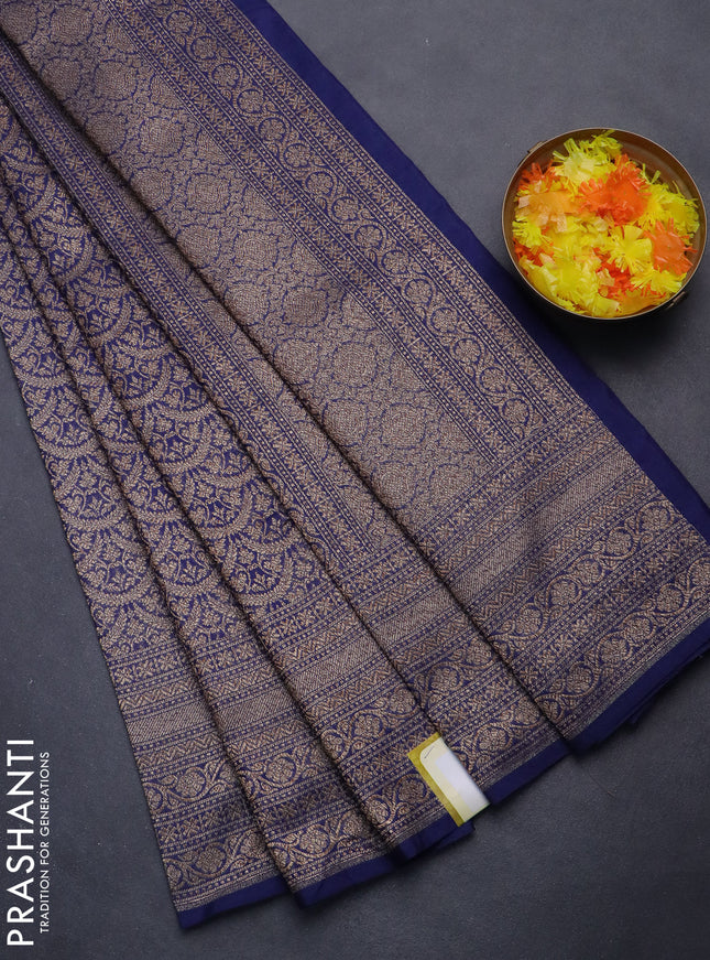Banarasi semi silk saree navy blue with allover thread & zari weaves and woven border