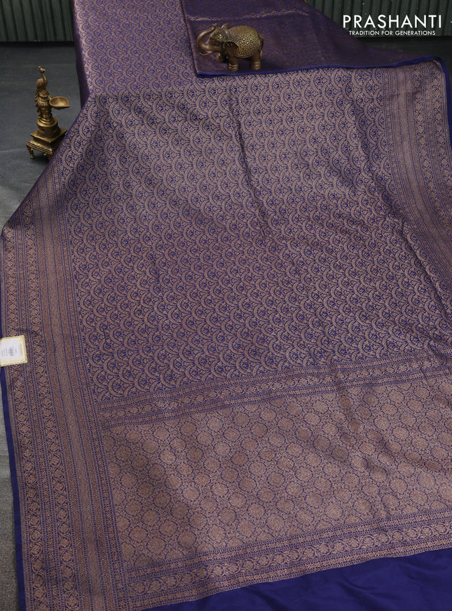 Banarasi semi silk saree navy blue with allover thread & zari weaves and woven border