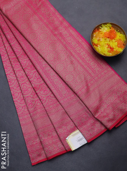 Banarasi semi silk saree pink with allover thread & zari weaves and woven border