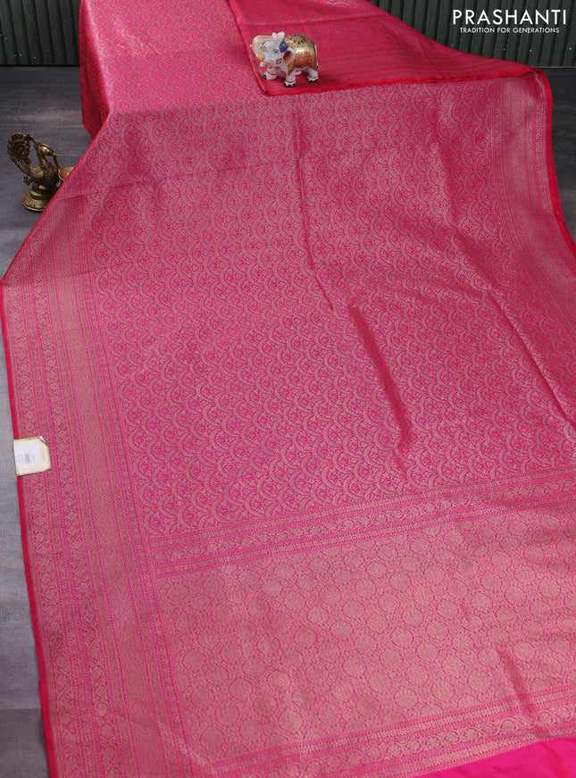 Banarasi semi silk saree pink with allover thread & zari weaves and woven border