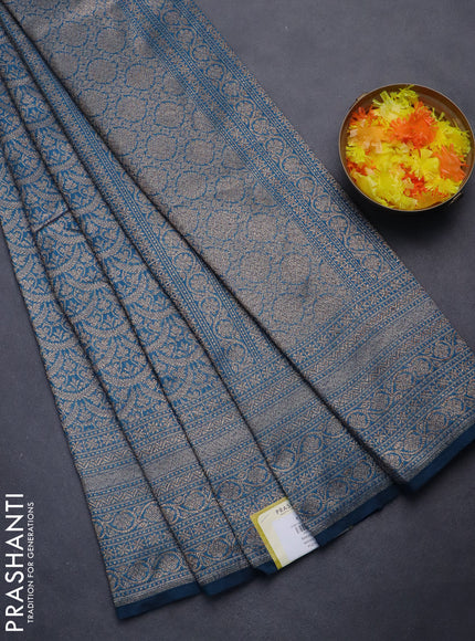 Banarasi semi silk saree peacock blue with allover thread & zari weaves and woven border