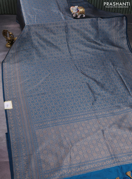Banarasi semi silk saree peacock blue with allover thread & zari weaves and woven border