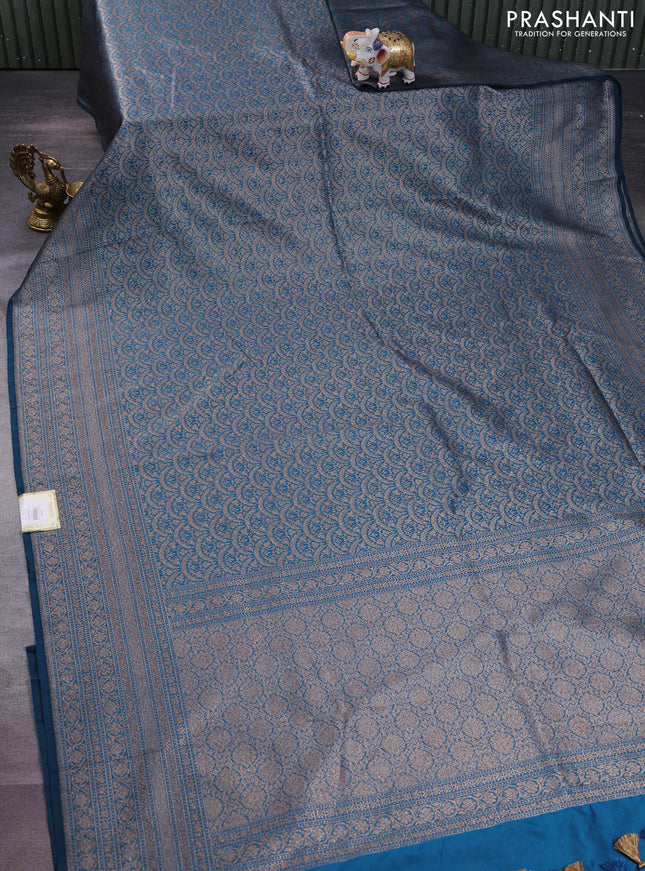 Banarasi semi silk saree peacock blue with allover thread & zari weaves and woven border