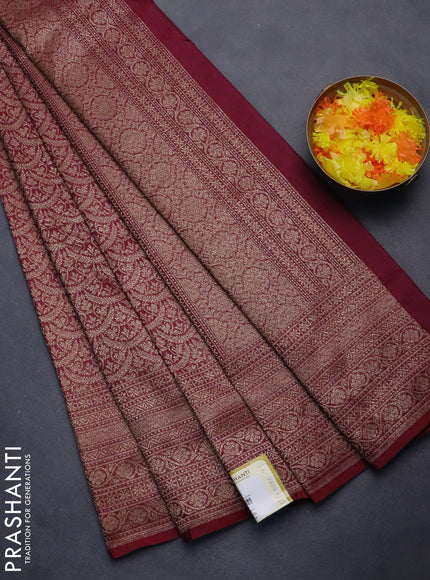 Banarasi semi silk saree maroon with allover thread & zari weaves and woven border