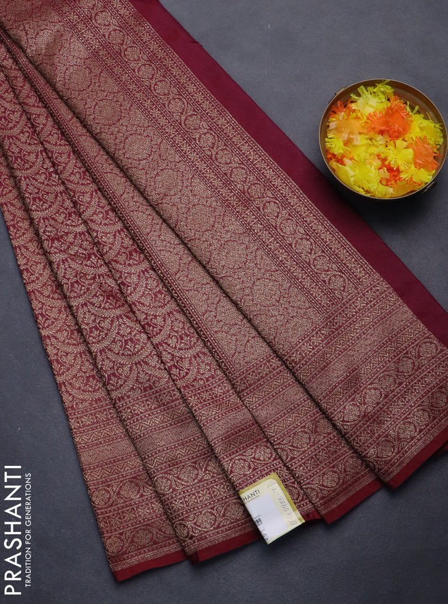 Banarasi semi silk saree maroon with allover thread & zari weaves and woven border