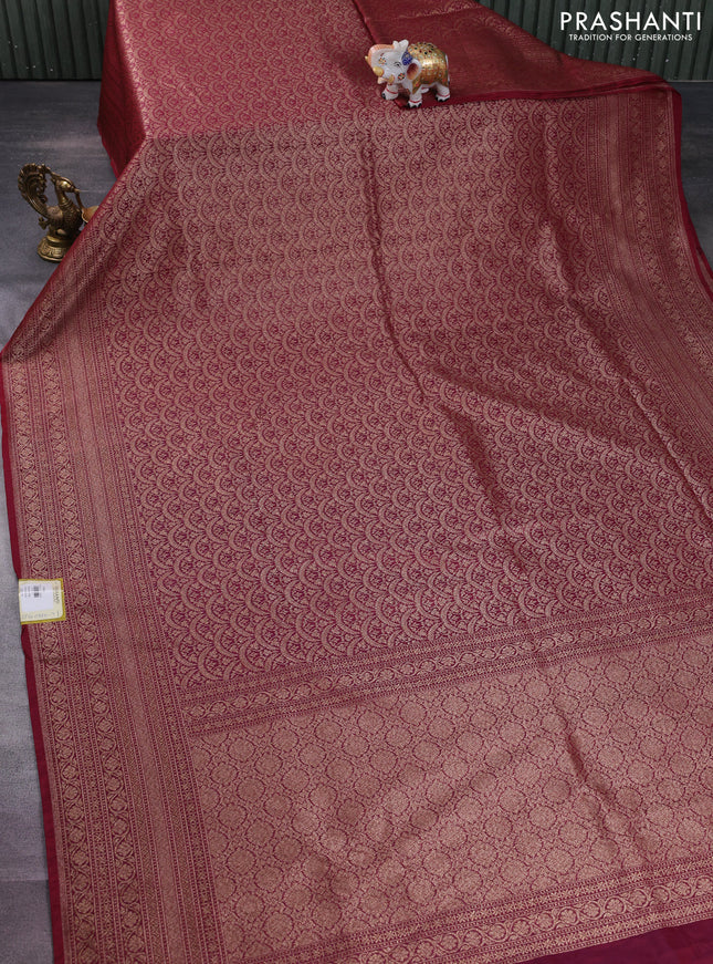 Banarasi semi silk saree maroon with allover thread & zari weaves and woven border