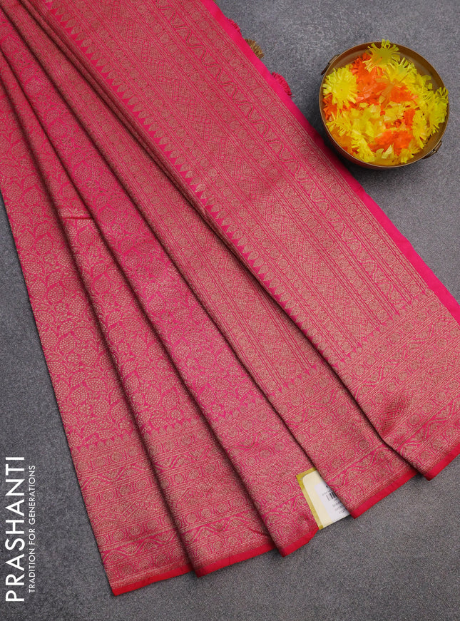 Banarasi semi silk saree pink with allover thread & zari weaves and woven border