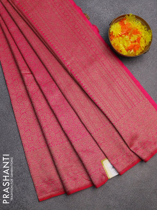 Banarasi semi silk saree pink with allover thread & zari weaves and woven border