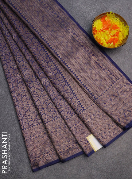 Banarasi semi silk saree blue with allover thread & zari weaves and woven border