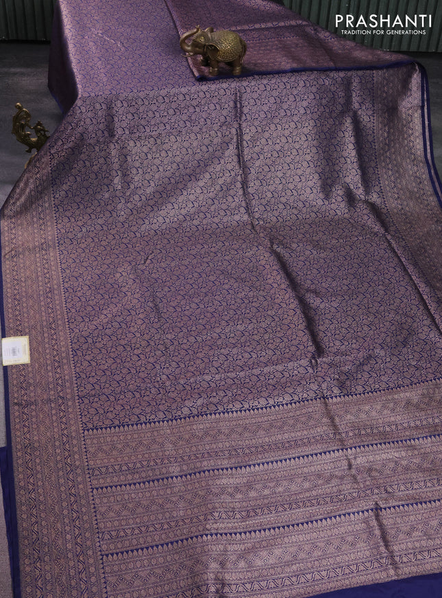 Banarasi semi silk saree blue with allover thread & zari weaves and woven border