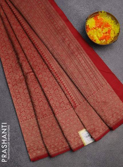Banarasi semi silk saree maroon with allover thread & zari weaves and woven border