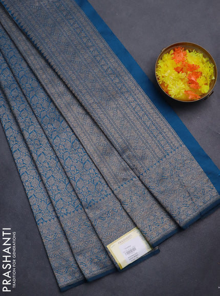 Banarasi semi silk saree cs blue with allover thread & zari weaves and woven border