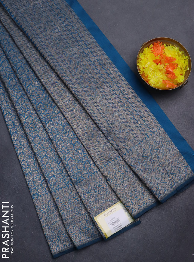 Banarasi semi silk saree cs blue with allover thread & zari weaves and woven border