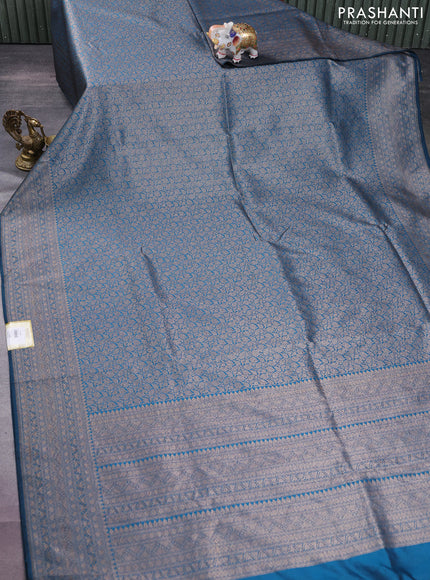 Banarasi semi silk saree cs blue with allover thread & zari weaves and woven border