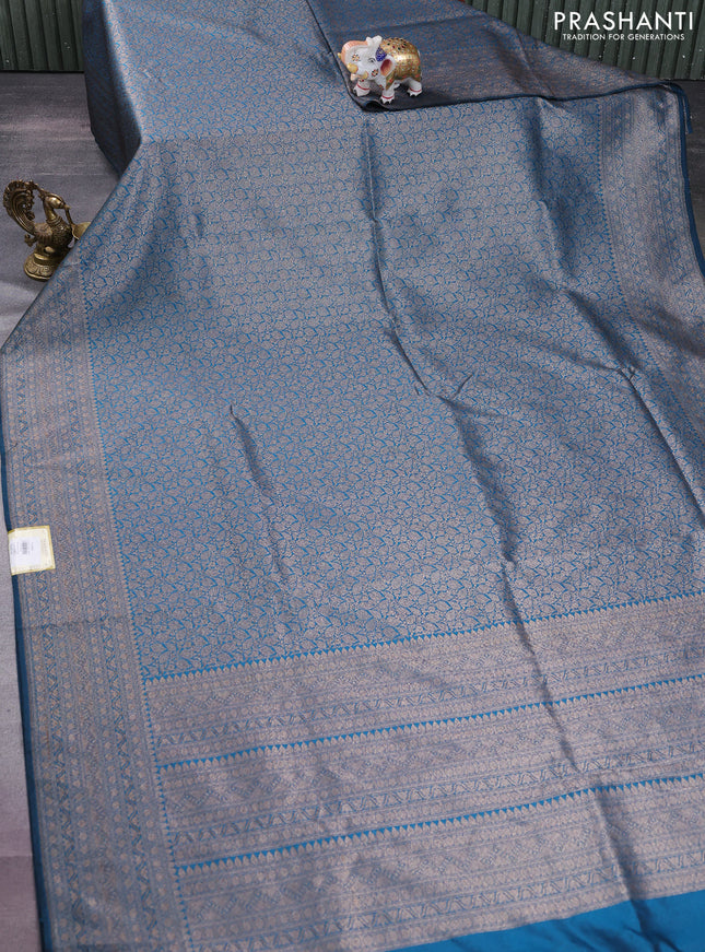 Banarasi semi silk saree cs blue with allover thread & zari weaves and woven border