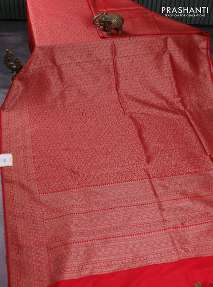 Banarasi semi silk saree red with allover thread & zari weaves and woven border
