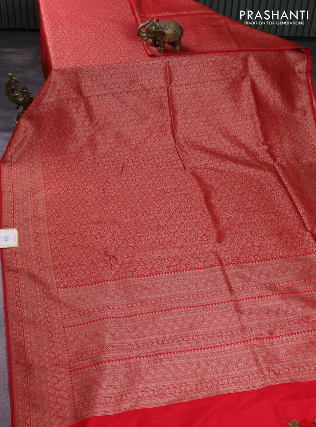 Banarasi semi silk saree red with allover thread & zari weaves and woven border