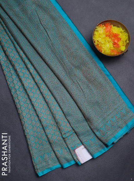 Banarasi semi silk saree teal blue with allover thread & zari weaves and woven border