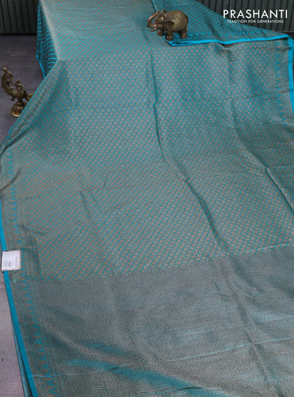 Banarasi semi silk saree teal blue with allover thread & zari weaves and woven border