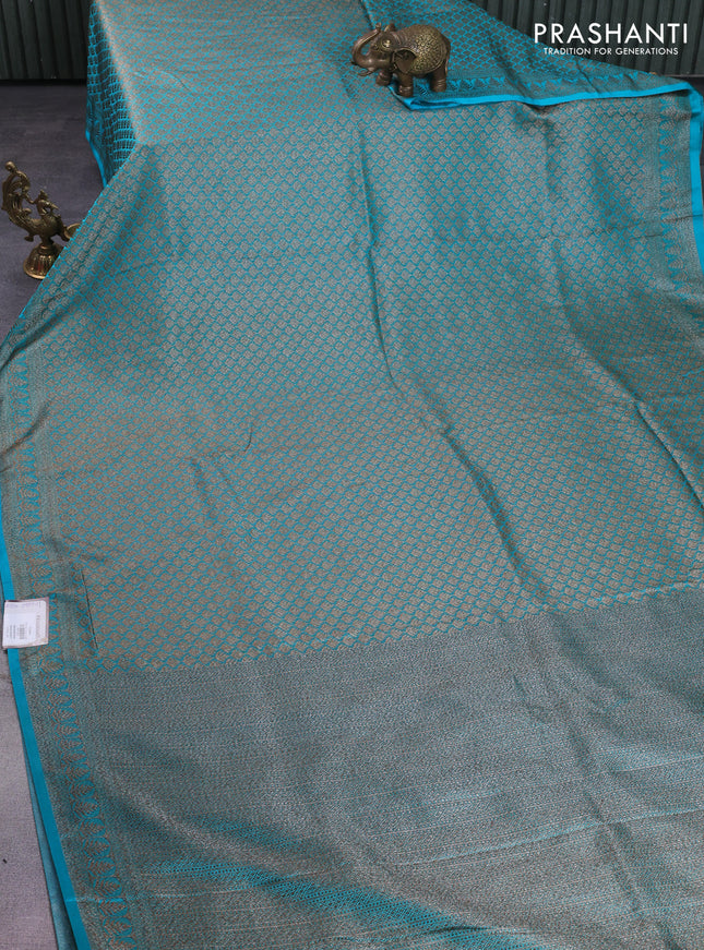 Banarasi semi silk saree teal blue with allover thread & zari weaves and woven border