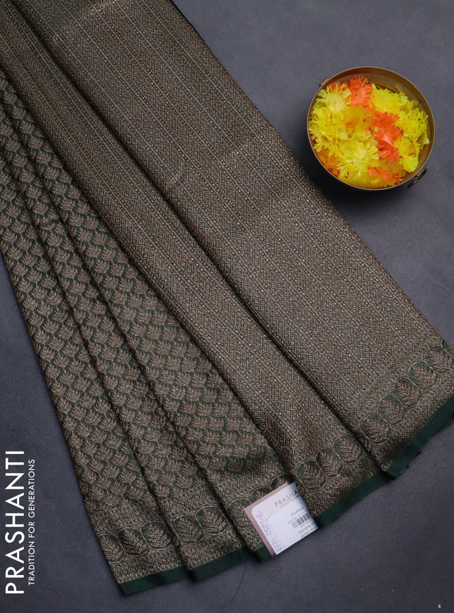 Banarasi semi silk saree green with allover thread & zari weaves and woven border
