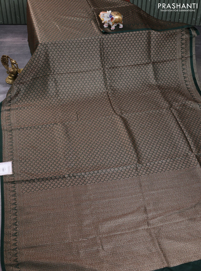 Banarasi semi silk saree green with allover thread & zari weaves and woven border