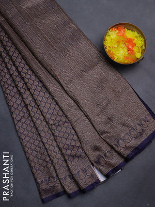 Banarasi semi silk saree navy blue with allover thread & zari weaves and woven border