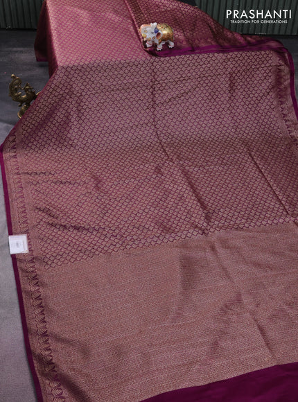 Banarasi semi silk saree deep purple with allover thread & zari weaves and woven border