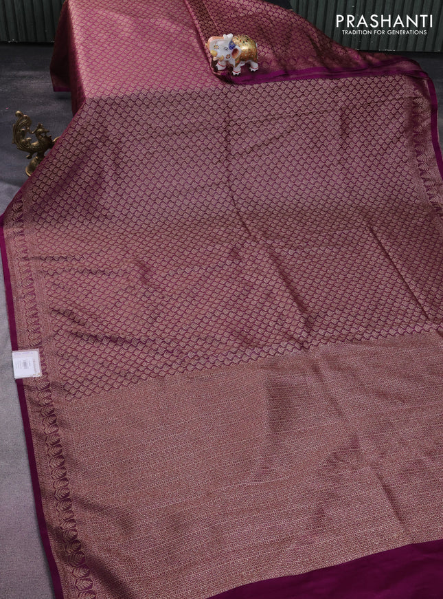 Banarasi semi silk saree deep purple with allover thread & zari weaves and woven border
