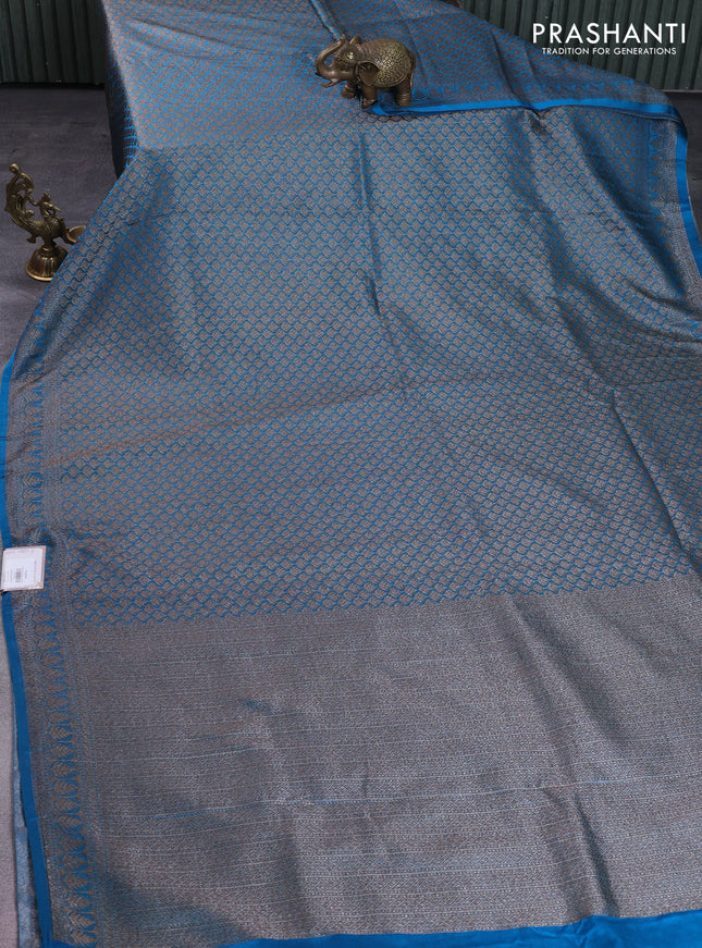 Banarasi semi silk saree cs blue with allover thread & zari weaves and woven border