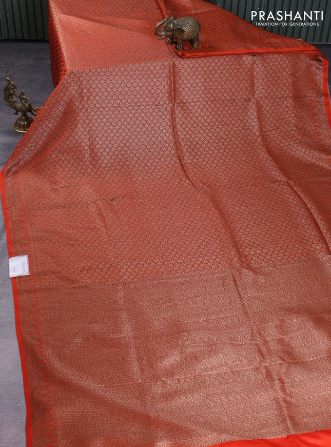 Banarasi semi silk saree orange with allover thread & zari weaves and woven border