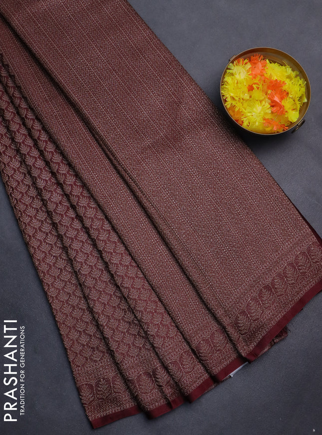 Banarasi semi silk saree deep maroon with allover thread & zari weaves and woven border