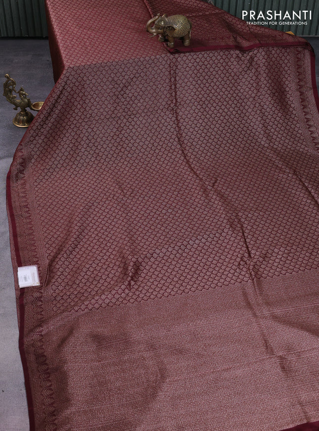 Banarasi semi silk saree deep maroon with allover thread & zari weaves and woven border