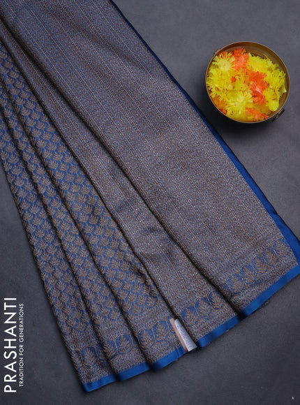 Banarasi semi silk saree peacock blue with allover thread & zari weaves and woven border