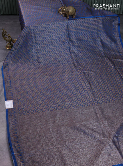 Banarasi semi silk saree peacock blue with allover thread & zari weaves and woven border