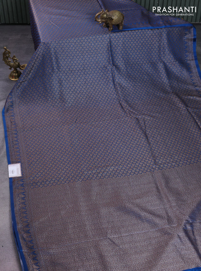 Banarasi semi silk saree peacock blue with allover thread & zari weaves and woven border