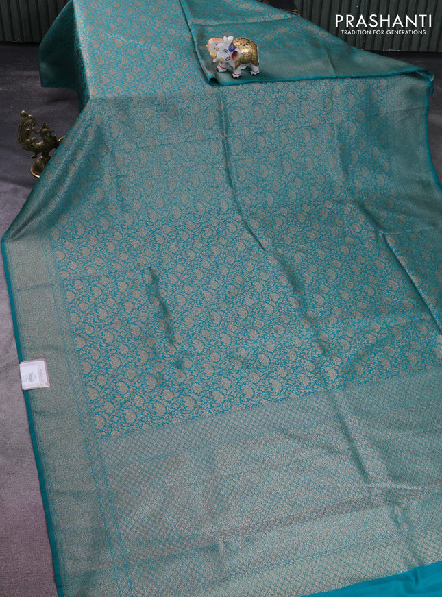 Banarasi semi silk saree teal green with allover thread & zari weaves and woven border