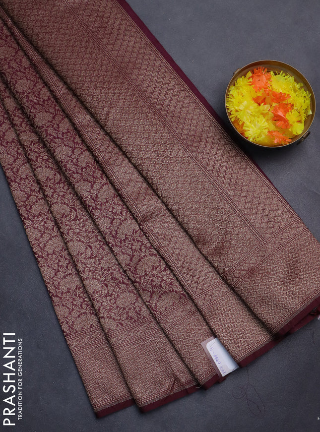 Banarasi semi silk saree deep maroon with allover thread & zari weaves and woven border