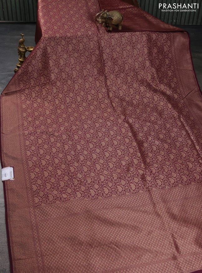 Banarasi semi silk saree deep maroon with allover thread & zari weaves and woven border