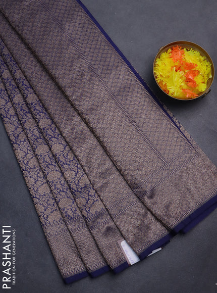 Banarasi semi silk saree blue with allover thread & zari weaves and woven border