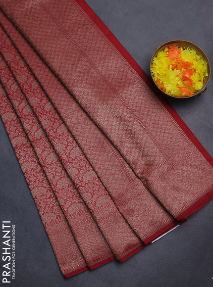 Banarasi semi silk saree maroon with allover thread & zari weaves and woven border