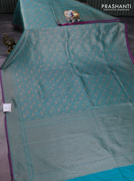 Banarasi semi silk saree teal green with allover thread & zari weaves and woven border