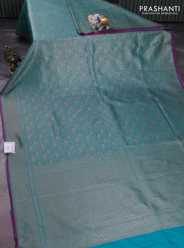 Banarasi semi silk saree teal green with allover thread & zari weaves and woven border
