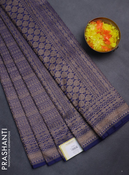 Banarasi semi silk saree blue with allover thread & zari weaves and woven border