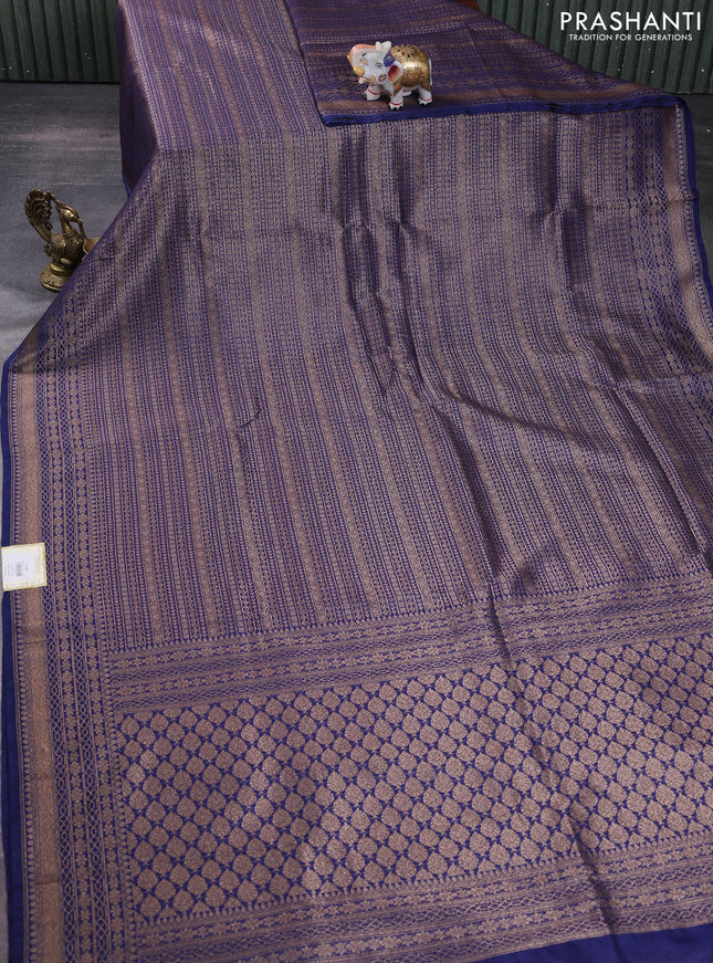 Banarasi semi silk saree blue with allover thread & zari weaves and woven border