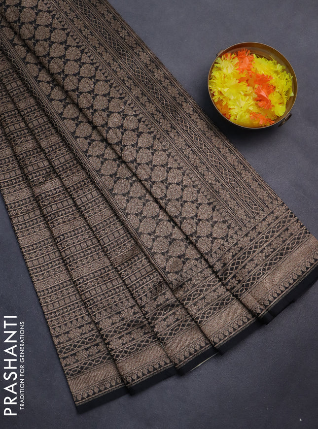 Banarasi semi silk saree black with allover thread & zari weaves and woven border