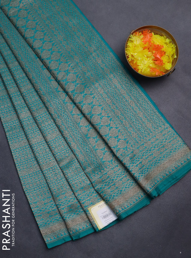 Banarasi semi silk saree teal green with allover thread & zari weaves and woven border