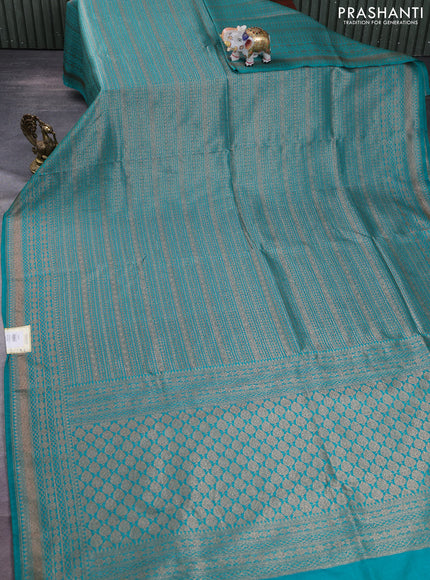 Banarasi semi silk saree teal green with allover thread & zari weaves and woven border